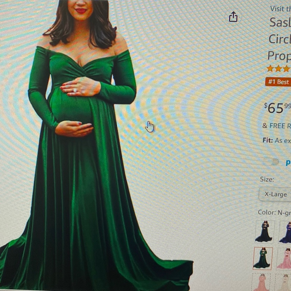 Saslax deep green maternity baby shower dress XL